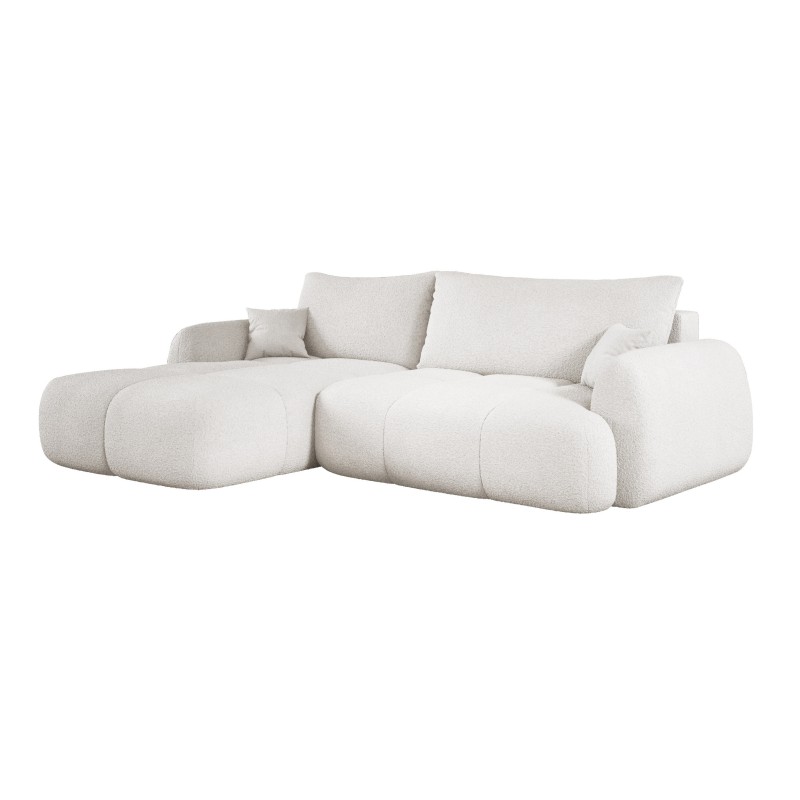 COCO Left-Handed Corner Sofa with Sleep Function, Cushions, and Storage in NowOrNever 01 White by Stork Furniture