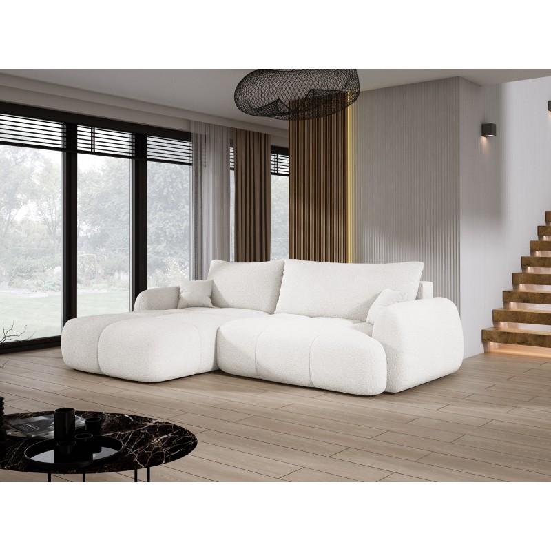 COCO Left-Handed Corner Sofa with Sleep Function, Cushions, and Storage in NowOrNever 01 White by Stork Furniture COCO Left-Handed Corner Sofa with Sleep Function, Cushions, and Storage in NowOrNever 01 White by Stork Furniture