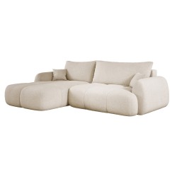COCO Left-Handed Corner Sofa with Sleep Function, Cushions, and Storage in NowOrNever 02 Beige by Stork Furniture