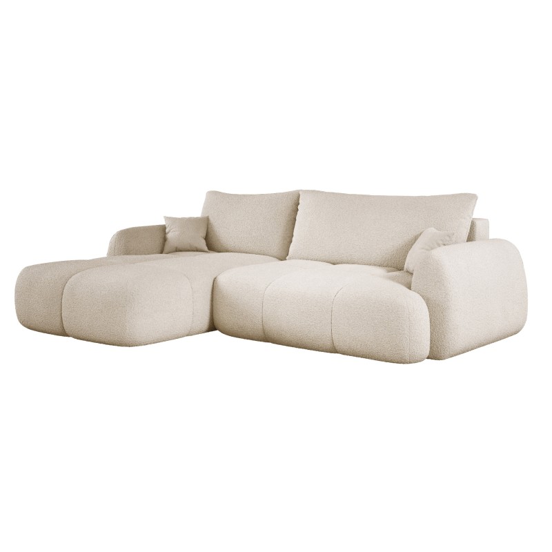 COCO Left-Handed Corner Sofa with Sleep Function, Cushions, and Storage in NowOrNever 02 Beige by Stork Furniture