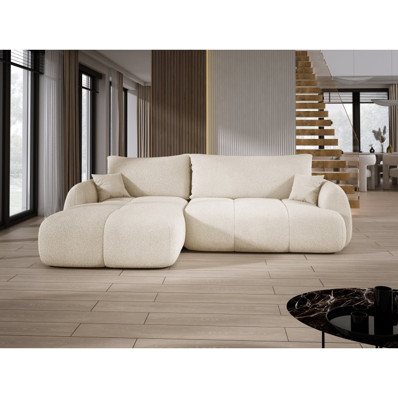 COCO Left-Handed Corner Sofa with Sleep Function, Cushions, and Storage in NowOrNever 02 Beige by Stork Furniture COCO Left-Handed Corner Sofa with Sleep Function, Cushions, and Storage in NowOrNever 02 Beige by Stork Furniture