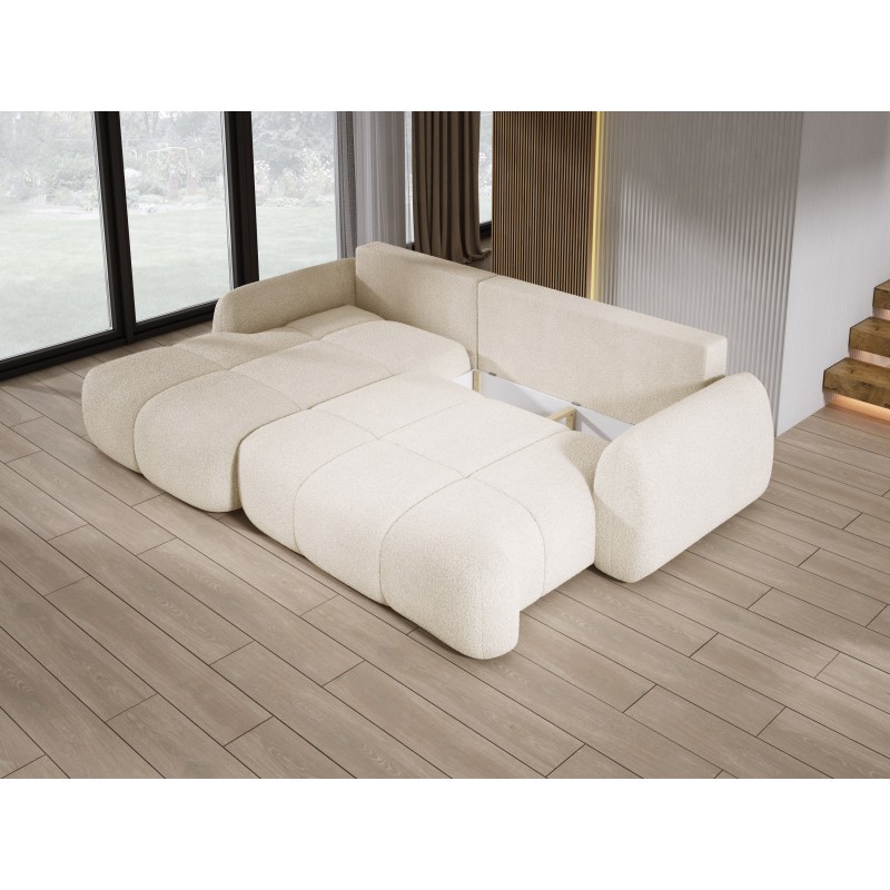 COCO Left-Handed Corner Sofa with Sleep Function, Cushions, and Storage in NowOrNever 02 Beige by Stork Furniture COCO Left-Handed Corner Sofa with Sleep Function, Cushions, and Storage in NowOrNever 02 Beige by Stork Furniture