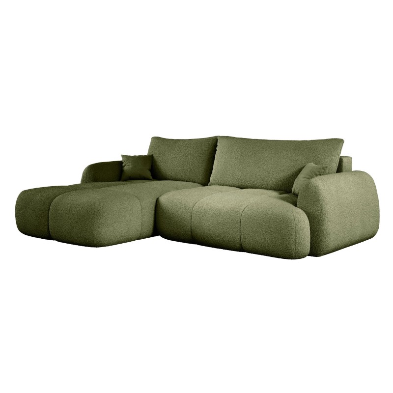 COCO Left-Hand Corner Sofa with Sleep Function, Cushions, and Storage Compartment in Green 38 by NowOrNever, Stork Furniture