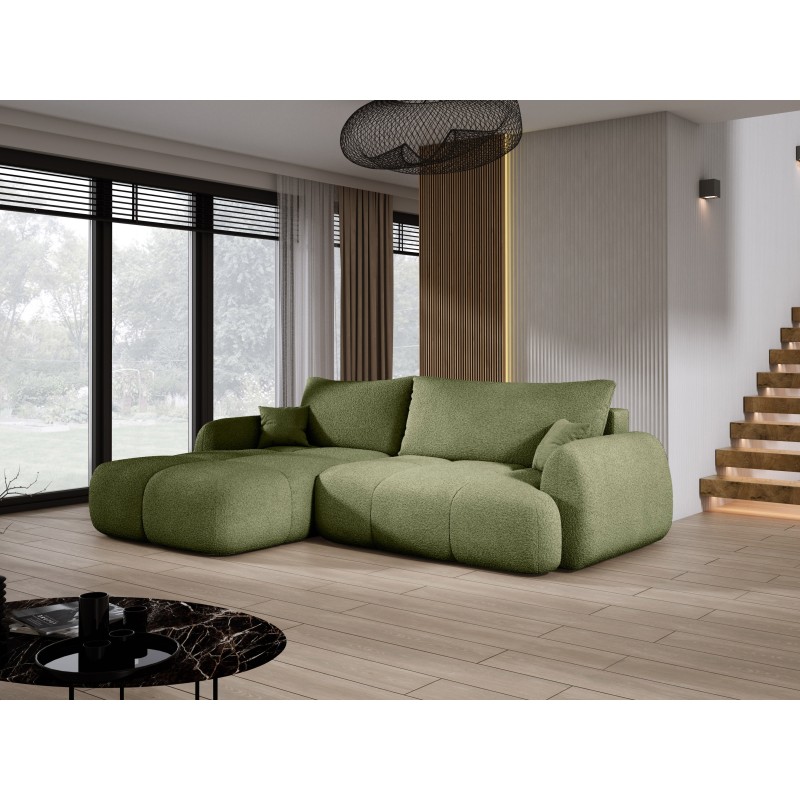 COCO Left-Hand Corner Sofa with Sleep Function, Cushions, and Storage Compartment in Green 38 by NowOrNever, Stork Furniture COCO Left-Hand Corner Sofa with Sleep Function, Cushions, and Storage Compartment in Green 38 by NowOrNever, Stork Furniture