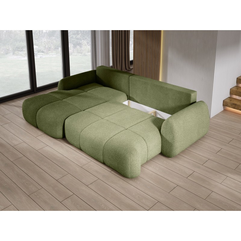 COCO Left-Hand Corner Sofa with Sleep Function, Cushions, and Storage Compartment in Green 38 by NowOrNever, Stork Furniture COCO Left-Hand Corner Sofa with Sleep Function, Cushions, and Storage Compartment in Green 38 by NowOrNever, Stork Furniture