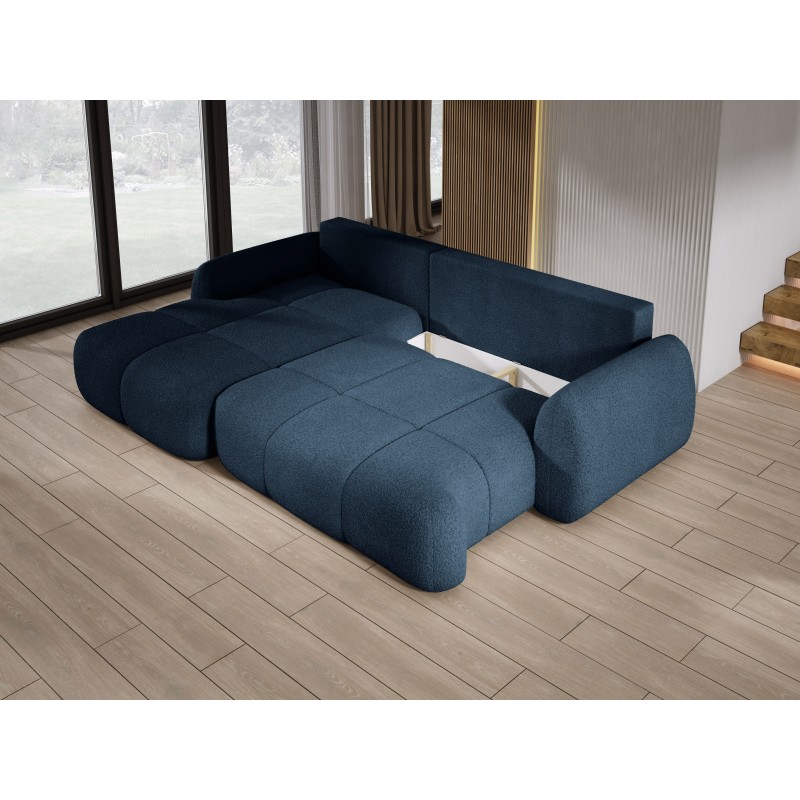 COCO Left-Handed Corner Sofa with Sleeping Function, Cushions, and Storage in NowOrNever 79 Blue by Stork Furniture COCO Left-Handed Corner Sofa with Sleeping Function, Cushions, and Storage in NowOrNever 79 Blue by Stork Furniture
