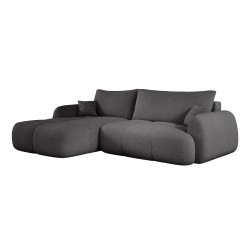 "COCO Left-Hand Corner Sofa with Sleep Function, Cushions, and Storage in NowOrNever 92 Grey by Stork Furniture"