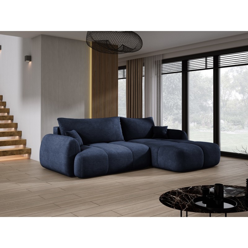 COCO Right-Hand Corner Sofa with Sleeping Function, Cushions, and Storage in Cloud 79 Dark Blue by Stork Furniture COCO Right-Hand Corner Sofa with Sleeping Function, Cushions, and Storage in Cloud 79 Dark Blue by Stork Furniture
