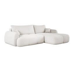 COCO Right-Handed Corner Sofa with Sleeper Function, Cushions and Storage Compartment in NowOrNever 01 White by Stork Furniture