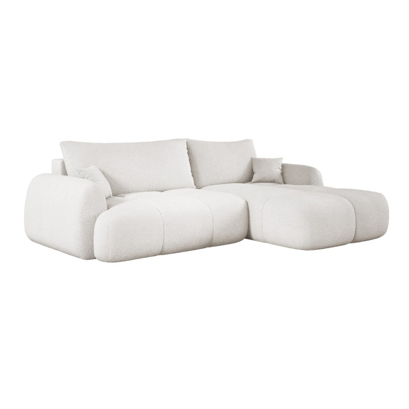 COCO Right-Handed Corner Sofa with Sleeper Function, Cushions and Storage Compartment in NowOrNever 01 White by Stork Furniture