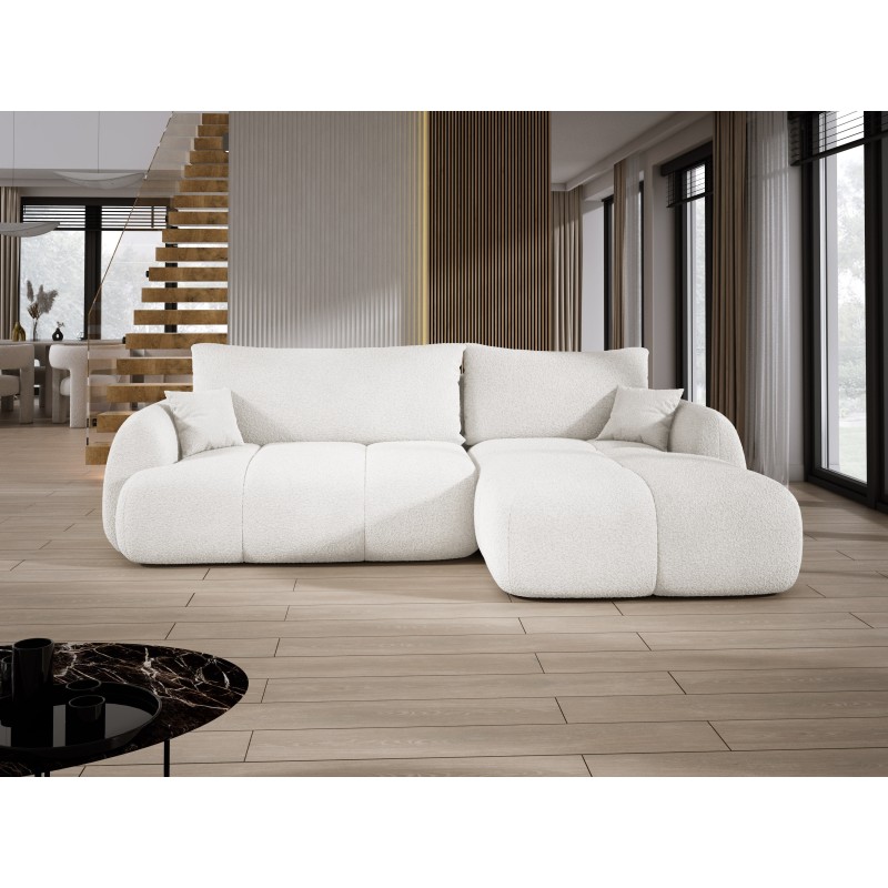 COCO Right-Handed Corner Sofa with Sleeper Function, Cushions and Storage Compartment in NowOrNever 01 White by Stork Furniture COCO Right-Handed Corner Sofa with Sleeper Function, Cushions and Storage Compartment in NowOrNever 01 White by Stork Furniture