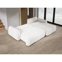 COCO Right-Handed Corner Sofa with Sleeper Function, Cushions and Storage Compartment in NowOrNever 01 White by Stork Furniture COCO Right-Handed Corner Sofa with Sleeper Function, Cushions and Storage Compartment in NowOrNever 01 White by Stork Furniture