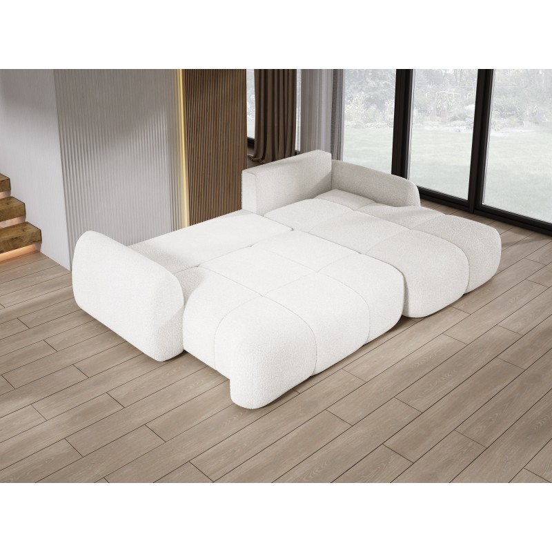 COCO Right-Handed Corner Sofa with Sleeper Function, Cushions and Storage Compartment in NowOrNever 01 White by Stork Furniture COCO Right-Handed Corner Sofa with Sleeper Function, Cushions and Storage Compartment in NowOrNever 01 White by Stork Furniture