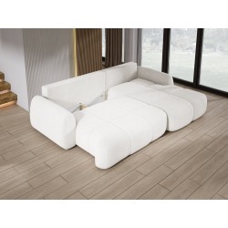 COCO Right-Handed Corner Sofa with Sleeper Function, Cushions and Storage Compartment in NowOrNever 01 White by Stork Furniture COCO Right-Handed Corner Sofa with Sleeper Function, Cushions and Storage Compartment in NowOrNever 01 White by Stork Furniture