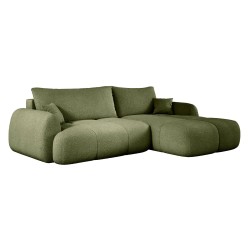 COCO Right-Hand Corner Sofa with Sleep Function, Cushions and Storage in NowOrNever 38 Green by Stork Furniture