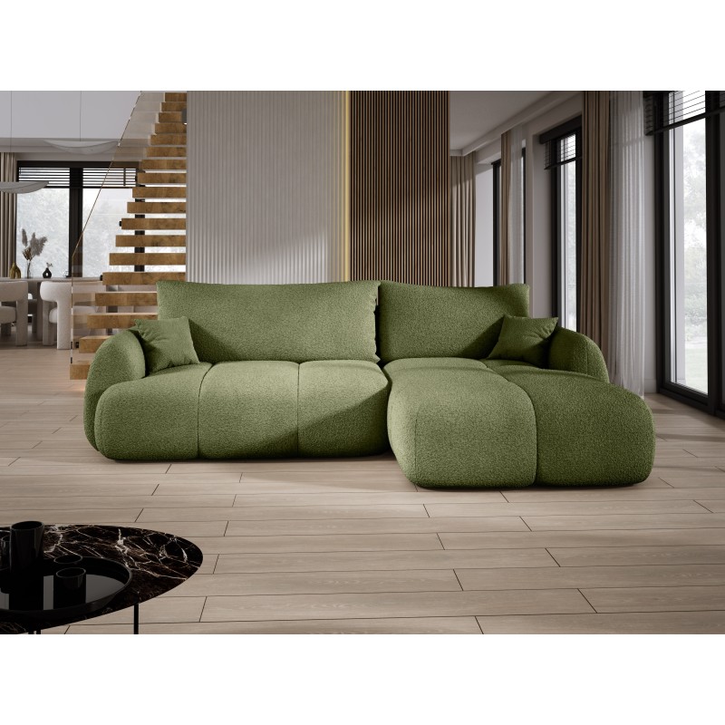 COCO Right-Hand Corner Sofa with Sleep Function, Cushions and Storage in NowOrNever 38 Green by Stork Furniture COCO Right-Hand Corner Sofa with Sleep Function, Cushions and Storage in NowOrNever 38 Green by Stork Furniture