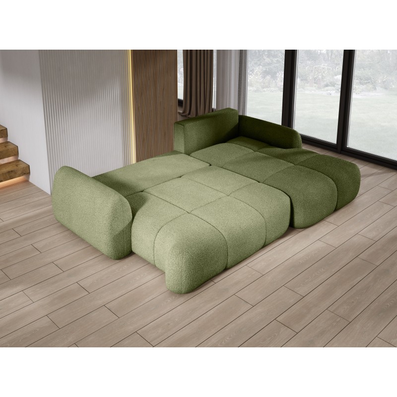COCO Right-Hand Corner Sofa with Sleep Function, Cushions and Storage in NowOrNever 38 Green by Stork Furniture COCO Right-Hand Corner Sofa with Sleep Function, Cushions and Storage in NowOrNever 38 Green by Stork Furniture
