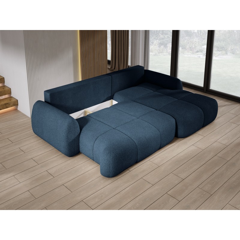 COCO Right-Handed Corner Sofa with Sleep Function, Cushions, and Storage in NowOrNever 79 Blue by Stork Furniture COCO Right-Handed Corner Sofa with Sleep Function, Cushions, and Storage in NowOrNever 79 Blue by Stork Furniture