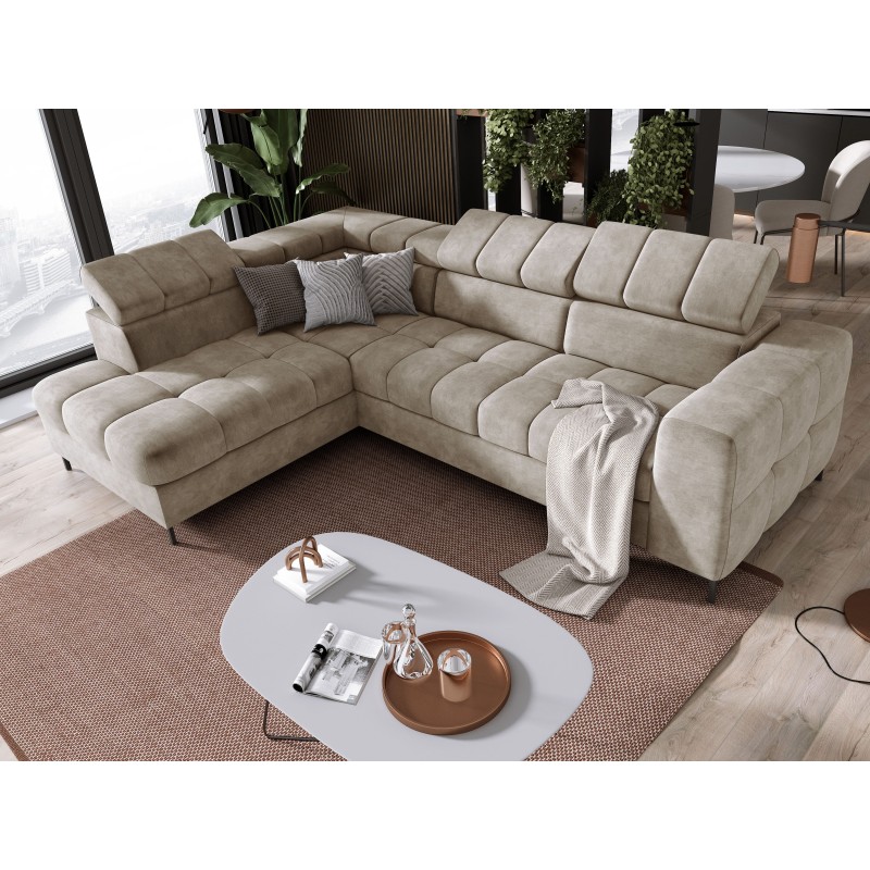 PABLO Left-Hand L-Shaped Corner Sofa in CLOUD 03 Fabric with Adjustable Headrests and Sleep Function PABLO Left-Hand L-Shaped Corner Sofa in CLOUD 03 Fabric with Adjustable Headrests and Sleep Function