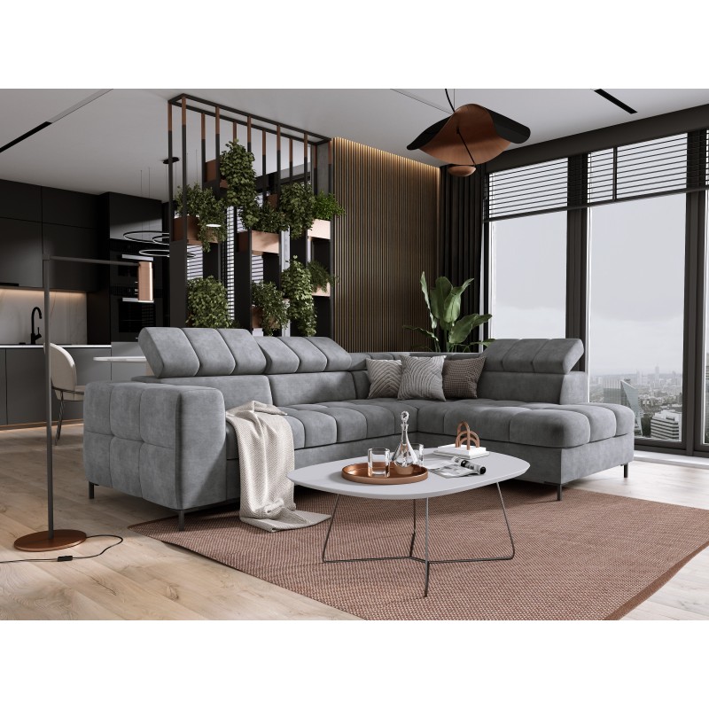 "PABLO Right-Side L-Shape Corner Sofa in CLOUD 81 Fabric with Adjustable Headrests and Sleep Function" "PABLO Right-Side L-Shape Corner Sofa in CLOUD 81 Fabric with Adjustable Headrests and Sleep Function"