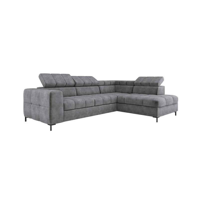 "PABLO Corner Sofa in L-Shape, Right Side, Upholstered in CLOUD 82 Fabric with Adjustable Headrests and Sleeping Function"