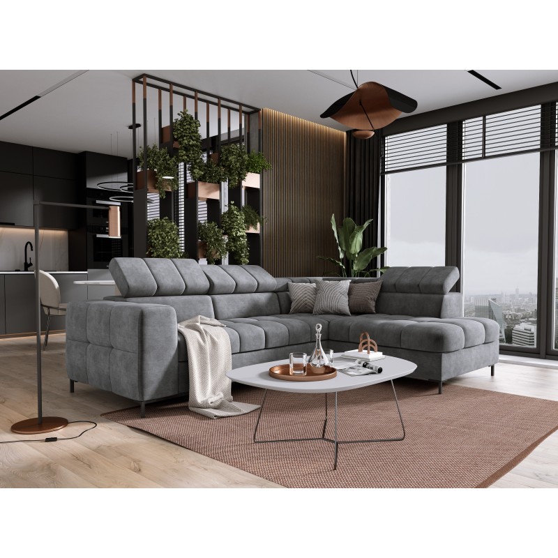 "PABLO Corner Sofa in L-Shape, Right Side, Upholstered in CLOUD 82 Fabric with Adjustable Headrests and Sleeping Function" "PABLO Corner Sofa in L-Shape, Right Side, Upholstered in CLOUD 82 Fabric with Adjustable Headrests and Sleeping Function"