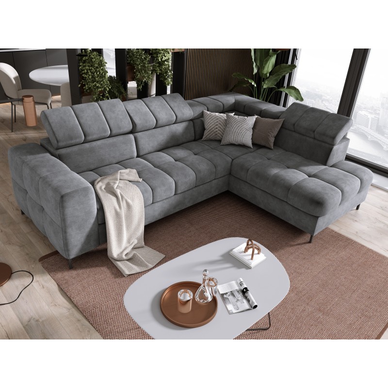 "PABLO Corner Sofa in L-Shape, Right Side, Upholstered in CLOUD 82 Fabric with Adjustable Headrests and Sleeping Function" "PABLO Corner Sofa in L-Shape, Right Side, Upholstered in CLOUD 82 Fabric with Adjustable Headrests and Sleeping Function"