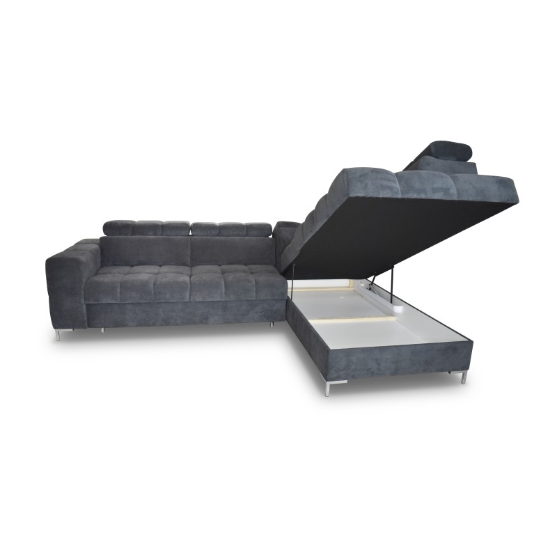 "PABLO Corner Sofa in L-Shape, Right Side, Upholstered in CLOUD 82 Fabric with Adjustable Headrests and Sleeping Function" "PABLO Corner Sofa in L-Shape, Right Side, Upholstered in CLOUD 82 Fabric with Adjustable Headrests and Sleeping Function"