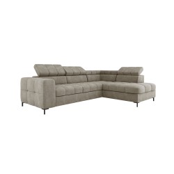 "PABLO Corner Sofa with an L-Layout, Right Side, in VOGUE 01 Fabric with Adjustable Headrests and Sleep Function"