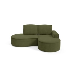 "MOLLY Right-Handed Corner Sofa without Sleep Function, Free-Standing in CURIO 39 Green Fabric"