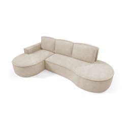 "MOLLY Left-Hand Corner Sofa with Sleep Function, Freestanding ABRIAMO 03 Beige Fabric"