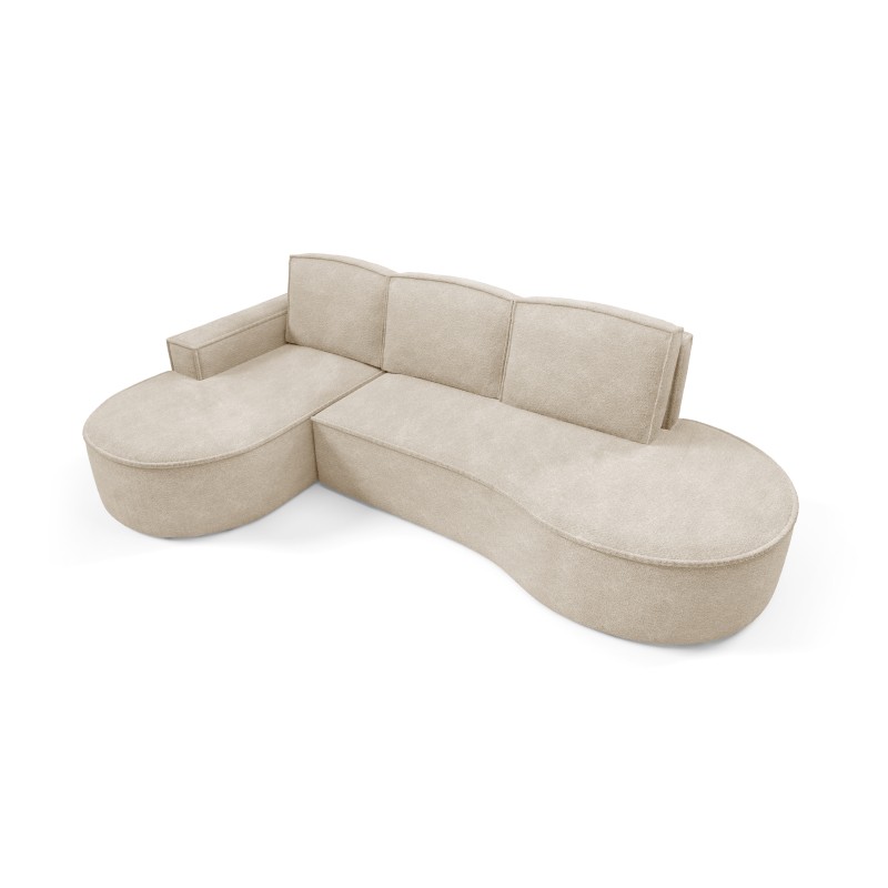 "MOLLY Left-Hand Corner Sofa with Sleep Function, Freestanding ABRIAMO 03 Beige Fabric"