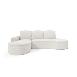 "MOLLY Left-Hand Corner Sofa with Sleep Function, Free-Standing in ABRIAMO 04 White Fabric"