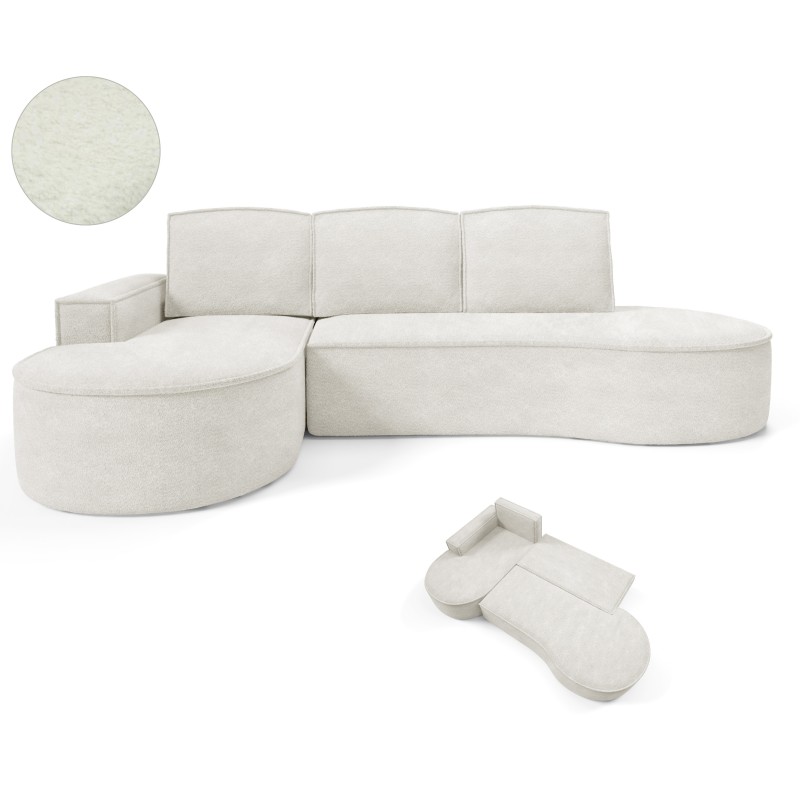 "MOLLY Left-Hand Corner Sofa with Sleep Function, Free-Standing in ABRIAMO 04 White Fabric" "MOLLY Left-Hand Corner Sofa with Sleep Function, Free-Standing in ABRIAMO 04 White Fabric"