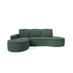 "MOLLY Left-Hand Corner Sofa with Sleep Function, Free-Standing in ABRIAMO 09 Green Fabric"