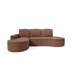 "MOLLY Left-Hand Corner Sofa with Sleep Function, Freestanding in ABRIAMO 12 Brown Fabric"