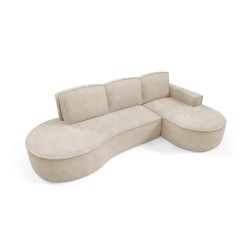 "MOLLY Right-Hand Corner Sofa with Sleep Function, Free-Standing in ABRIAMO 03 Beige Fabric"