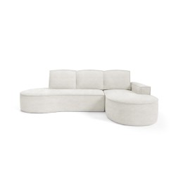 "MOLLY Right-Handed Corner Sofa with Sleep Function, Freestanding in ABRIAMO 04 White Fabric"