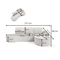 "MOLLY Right-Handed Corner Sofa with Sleep Function, Freestanding in ABRIAMO 04 White Fabric" "MOLLY Right-Handed Corner Sofa with Sleep Function, Freestanding in ABRIAMO 04 White Fabric"
