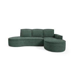 "MOLLY Right-Hand Corner Sofa with Sleep Function, Freestanding in ABRIAMO 09 Green Fabric"