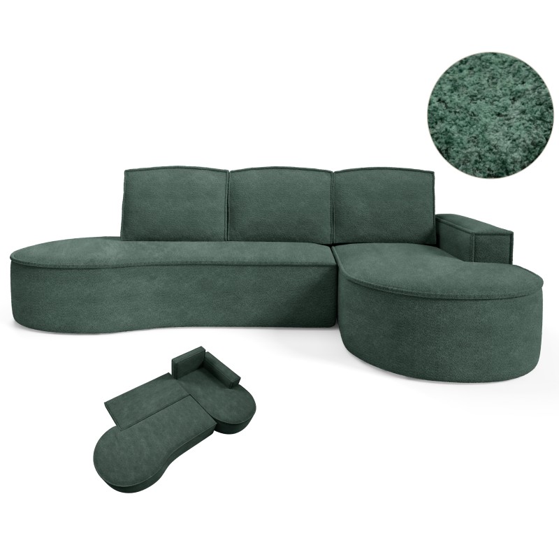 "MOLLY Right-Hand Corner Sofa with Sleep Function, Freestanding in ABRIAMO 09 Green Fabric" "MOLLY Right-Hand Corner Sofa with Sleep Function, Freestanding in ABRIAMO 09 Green Fabric"