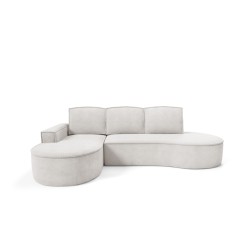 "MOLLY Left-Hand Corner Sofa with Sleep Function, Freestanding in CURIO 02 White Fabric"