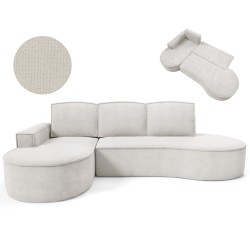 "MOLLY Left-Hand Corner Sofa with Sleep Function, Freestanding in CURIO 02 White Fabric" "MOLLY Left-Hand Corner Sofa with Sleep Function, Freestanding in CURIO 02 White Fabric"