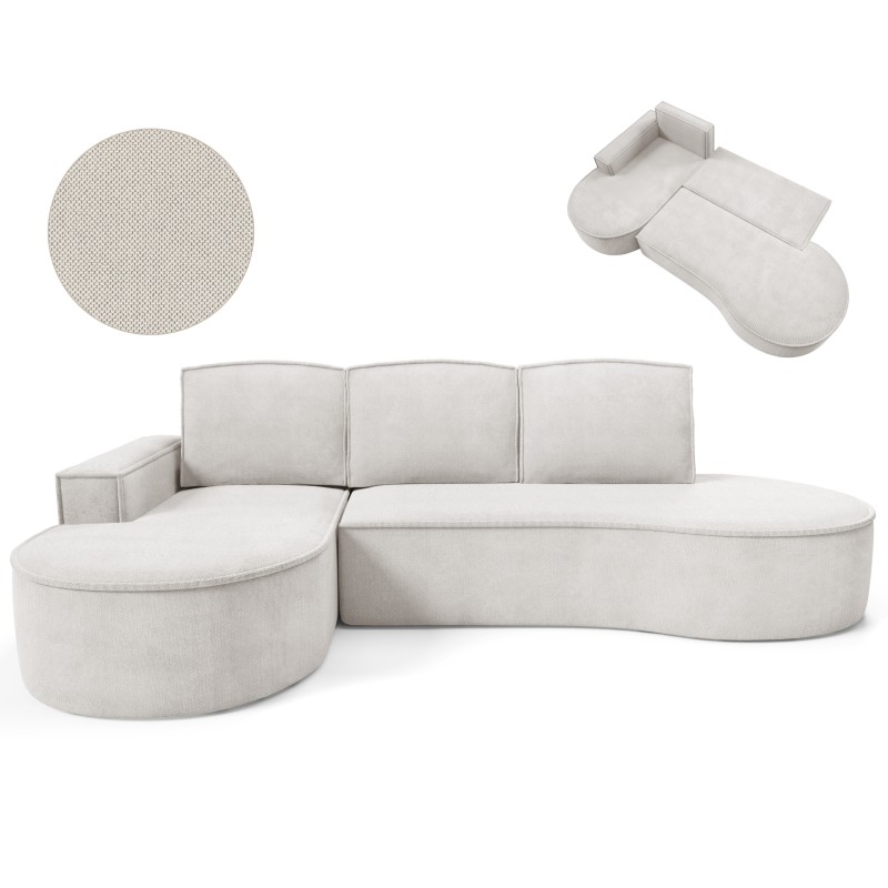 "MOLLY Left-Hand Corner Sofa with Sleep Function, Freestanding in CURIO 02 White Fabric" "MOLLY Left-Hand Corner Sofa with Sleep Function, Freestanding in CURIO 02 White Fabric"