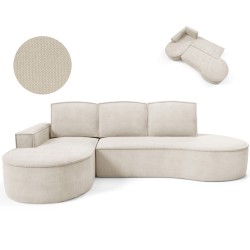 "MOLLY Left-Handed Corner Sofa with Sleep Function, Free-Standing in CURIO 09 Beige Fabric" "MOLLY Left-Handed Corner Sofa with Sleep Function, Free-Standing in CURIO 09 Beige Fabric"