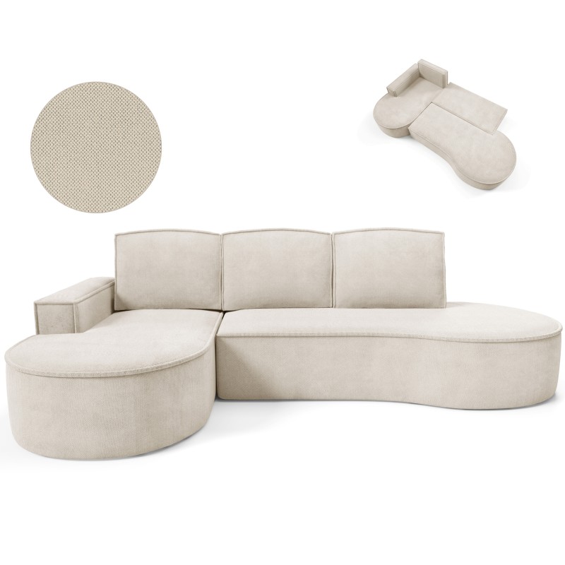 "MOLLY Left-Handed Corner Sofa with Sleep Function, Free-Standing in CURIO 09 Beige Fabric" "MOLLY Left-Handed Corner Sofa with Sleep Function, Free-Standing in CURIO 09 Beige Fabric"