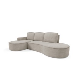 "MOLLY Left-Handed Corner Sofa with Sleep Function, Freestanding in CURIO 11 Ash Grey Fabric"
