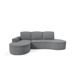 "MOLLY Left-Hand Corner Sofa with Sleep Function, Free-Standing in CURIO 97 Grey Fabric"