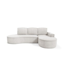 "MOLLY Right-Hand Corner Sofa with Sleep Function, Freestanding CURIO 02 White Fabric"