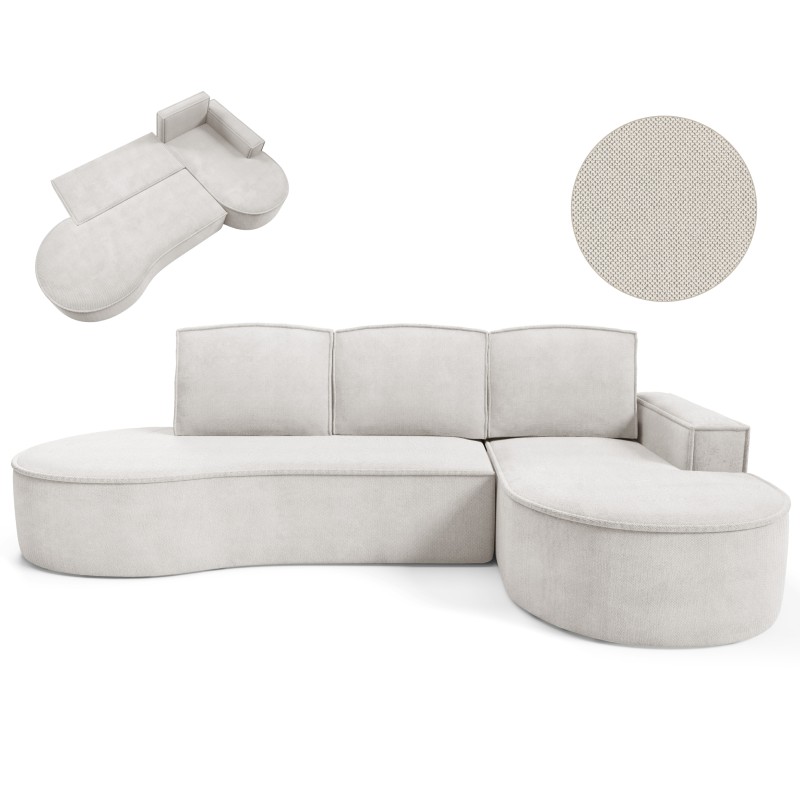 "MOLLY Right-Hand Corner Sofa with Sleep Function, Freestanding CURIO 02 White Fabric" "MOLLY Right-Hand Corner Sofa with Sleep Function, Freestanding CURIO 02 White Fabric"